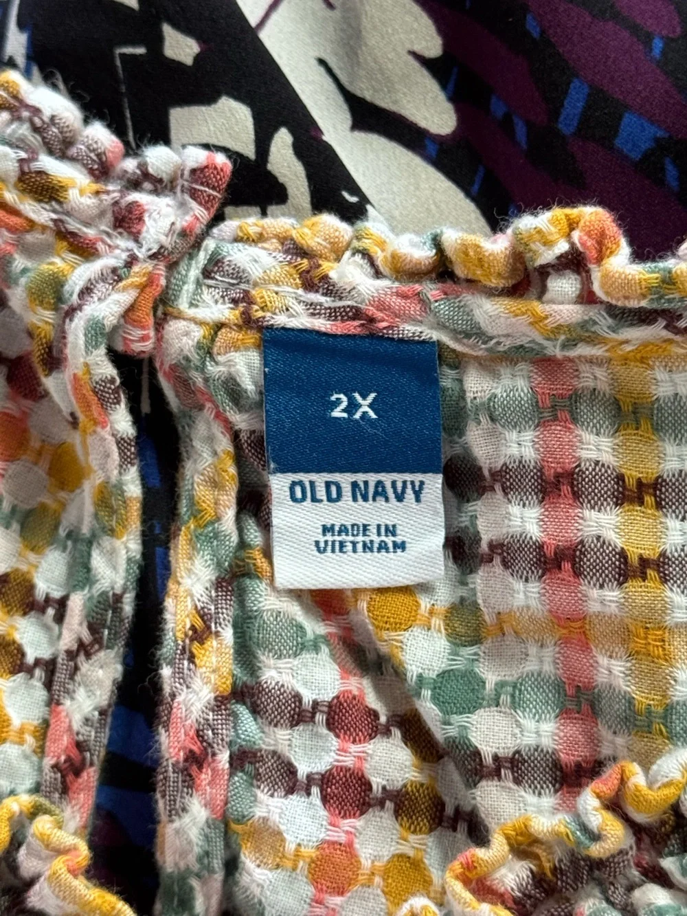 Old Navy Multicolor Plaid 100% Cotton Ruffle Yoke Short Sleeve Oversized Blouse